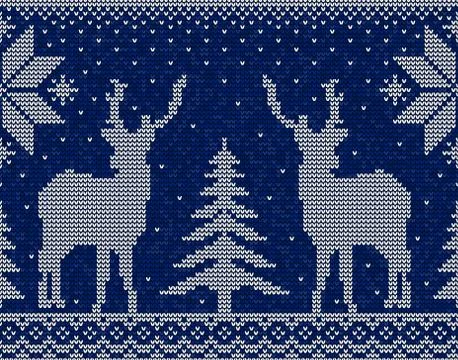 Christmas seamless pattern background with deers, snowflakes and pine trees v Illustrazione stock