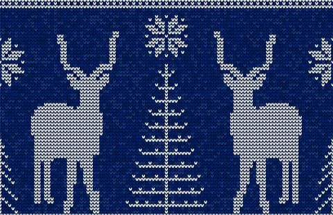 Christmas seamless pattern background with deers, snowflakes and pine trees v Stock Illustration