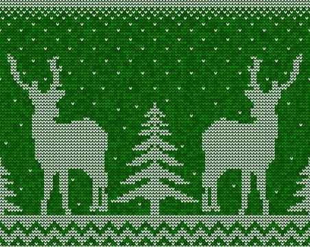 Christmas seamless pattern background with deers, snowflakes and pine trees v 스톡 일러스트