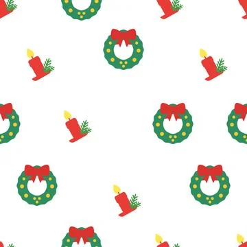 Christmas seamless pattern background with festive wreaths and burning candle Stockillustratie