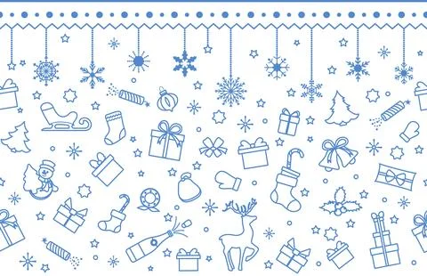 Christmas seamless pattern background with gifts, snowflakes, trees, reinde.. Stock Illustration