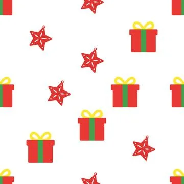 Christmas seamless pattern background with red gift boxes and stars. 스톡 일러스트