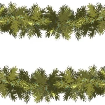 Christmas seamless pattern background. Spruce green garland isolated on white Stock Illustration