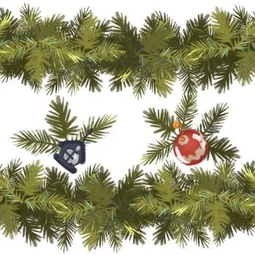 Christmas seamless pattern background. Spruce green garland isolated on white Stock Illustration