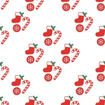 Christmas seamless pattern background with stockings and candy canes. Illustrazione stock