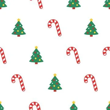Christmas seamless pattern background with trees and candy canes. Illustrazione stock
