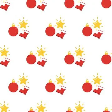 Christmas seamless pattern with baubles boots and stars vector illustration. Stock Illustration