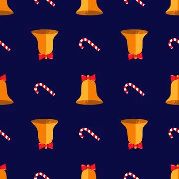 Christmas seamless pattern with bell and candy. New Year print Stock Illustration
