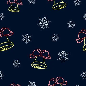 Christmas seamless pattern with bell and snowflakes. Stock Illustration