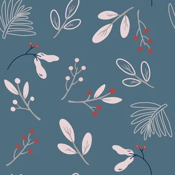 Christmas seamless pattern with berries and twigs. Creative Scandinavian back 库存插图