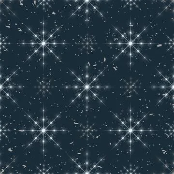 Christmas seamless pattern with big and small white snowflakes on dark blue.. Illustrazione stock