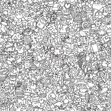 Christmas seamless pattern in black and white Stock Illustration