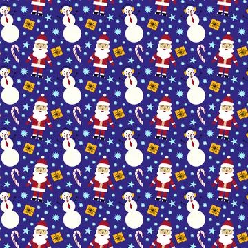 Christmas seamless pattern on blue background. Stock Illustration