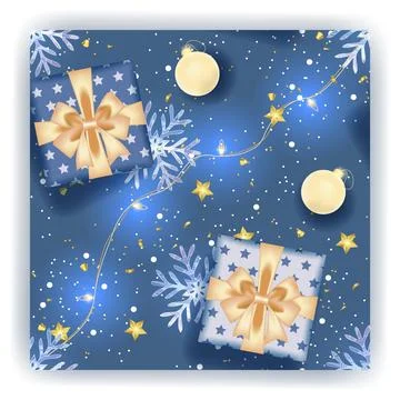 Christmas seamless pattern with blue decoration Stock Illustration