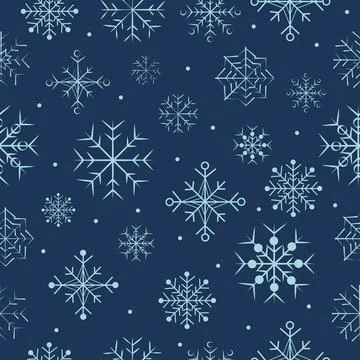 Christmas seamless pattern with blue different snowflake. Winter background Stock Illustration