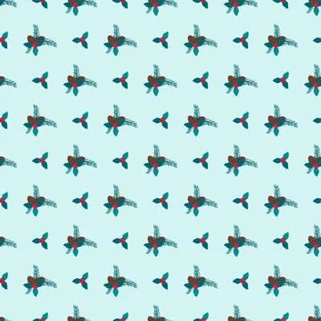 Christmas seamless pattern with blue spruce branches with cones, leaves and Stock Illustration