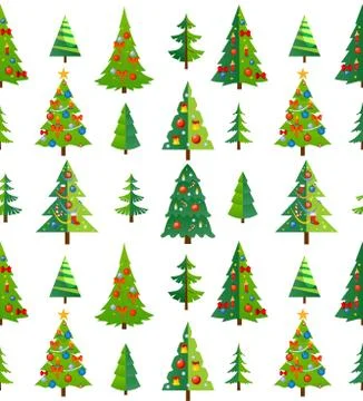 Christmas seamless pattern with blue trees and decorations Stock Illustration