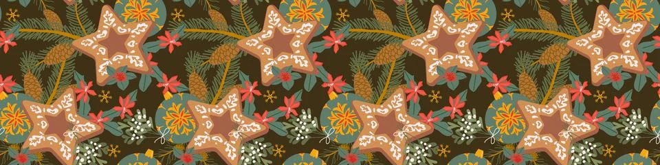 Christmas seamless pattern border on dark background Stock Illustration