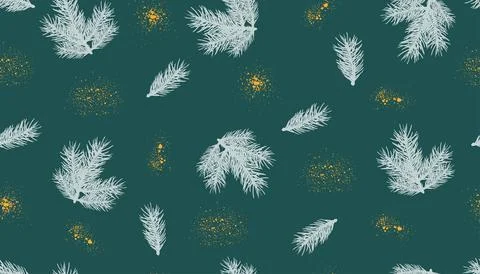 Christmas seamless pattern. Branches of fir tree and gold spangles. Vector il イラスト素材