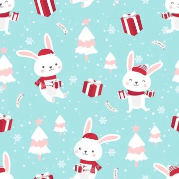 Christmas seamless pattern with bunny background, Winter pattern with white r Stock Illustration