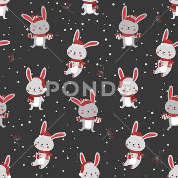 Christmas seamless pattern with bunny background, Winter pattern with rabbit, Stock Illustration