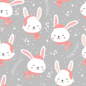 Christmas seamless pattern with bunny background, Winter pattern with white r Stock Illustration