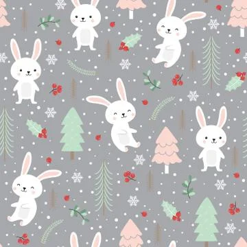 Christmas seamless pattern with bunny background, Winter pattern with white r Stock Illustration