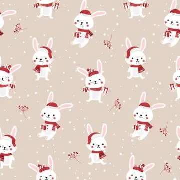Christmas seamless pattern with bunny background, Winter pattern with rabbit, Illustrazione stock