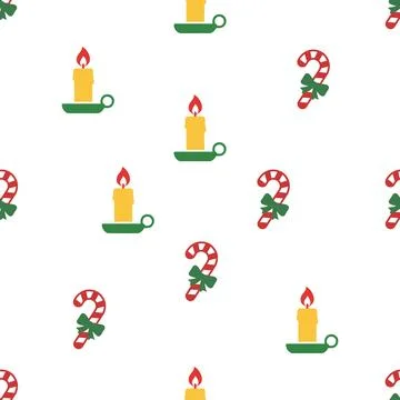 Christmas seamless pattern with candles and candy canes. Stock Illustration
