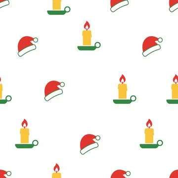 Christmas seamless pattern with candles and Santa hats. Stockillustratie