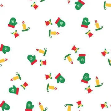 Christmas seamless pattern with candles mittens and bells vector background. Stockillustratie