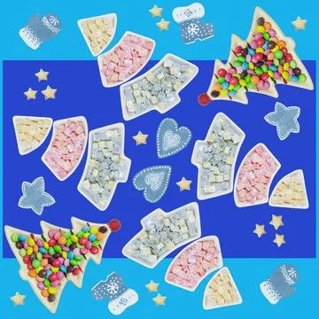 Christmas seamless pattern with candy on a blue background Foto stock