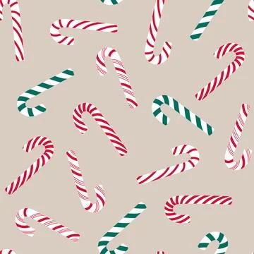 Christmas seamless pattern with candy canes on beige background. Vector bac.. Stock Illustration