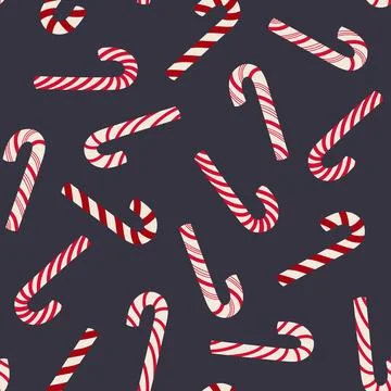 Christmas seamless pattern with candy canes on dark background. Vector backgr Stock Illustration