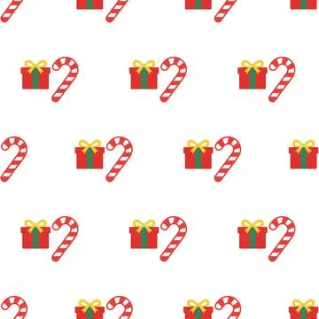 Christmas seamless pattern with candy canes and gift boxes. Stock Illustration