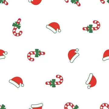 Christmas seamless pattern with candy canes and Santa hats. Stock Illustration