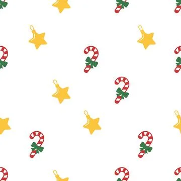 Christmas seamless pattern with candy canes and yellow stars. Illustrazione stock