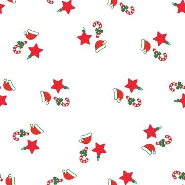 Christmas seamless pattern with candy canes stars and hats. Stock Illustration
