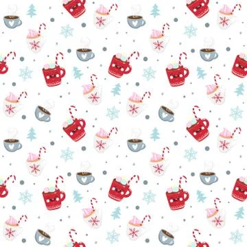 Christmas seamless pattern candy, mug, star on white background. Template for Stock Illustration