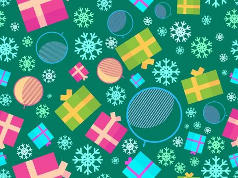 Christmas seamless pattern with Christmas balls, snowflakes, 3d gift boxes. C イラスト素材