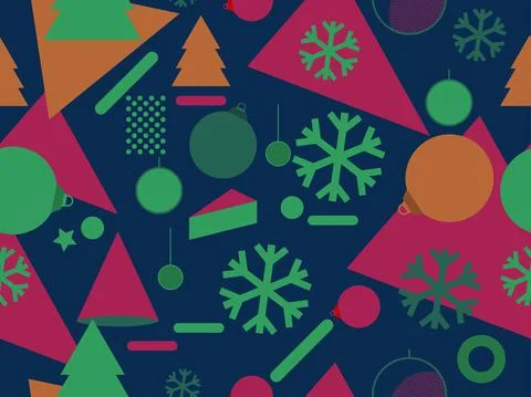 Christmas seamless pattern with Christmas decorations and geometric shapes Illustrazione stock