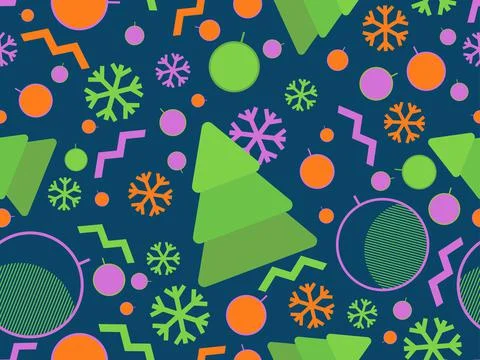 Christmas seamless pattern with Christmas decorations and geometric shapes in Stock Illustration