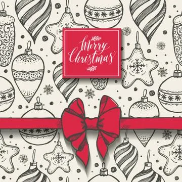 Christmas seamless pattern with christmas elements and red bow. Stock Illustration
