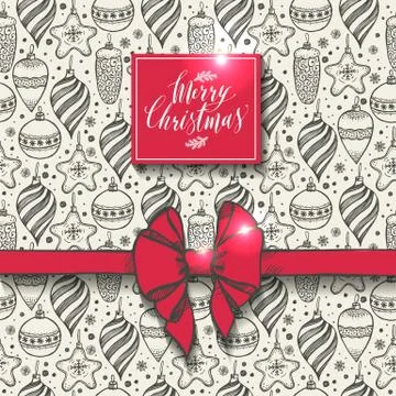 Christmas seamless pattern with christmas elements and red bow. Stock Illustration