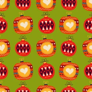Christmas seamless pattern. Christmas round tree toys ornament background. Stock Stock Illustration