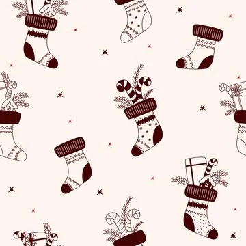 Christmas seamless pattern. Christmas sock with gifts Stock Illustration
