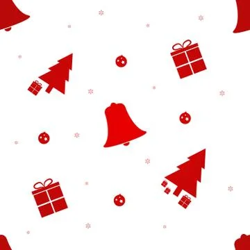 Christmas seamless pattern with Christmas Tree, Gifts, Snowflakes and Bell. E Stock Illustration
