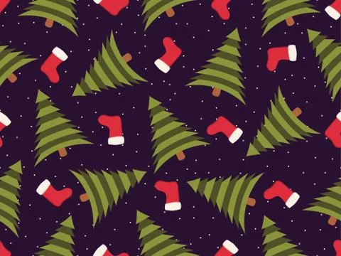 Christmas seamless pattern with Christmas tree and socks. Holiday time Stock Illustration