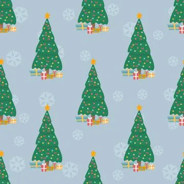 Christmas seamless pattern with Christmas tree and gifts. Stock Illustration