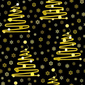 Christmas seamless pattern with Christmas tree, snowflakes and ornaments. Illustrazione stock